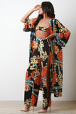 Floral Tube Top With Slit Pants And Cardigan Three Piece Set