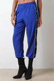 Side Snap Button Striped High Waisted Jogger Pants