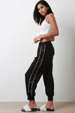 Side Snap Button Striped High Waisted Jogger Pants