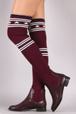 Stars And Stripes Ribbed Knit Over-The-Knee Riding Boots
