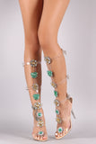 Faux Crystal Embellished Clear Gladiator Stiletto Heel