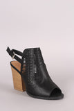 Qupid Perforation And Whipstitch Slingback Chunky Mule Heel