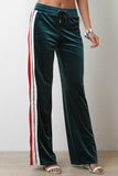 Velvet Side Zipper Striped High Waisted Track Pants