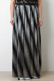Accordion-Pleated Metallic Stripe Maxi Skirt
