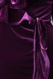 Velvet Ruffles Trim Long Sleeve Wrap Dress