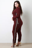 Sporty Stripe Trim Long Sleeves Top With Jogger Pants Set