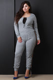 Sporty Stripe Trim Long Sleeves Top With Jogger Pants Set