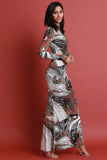 Abstract and Paisley Print Mock Neck Maxi Dress