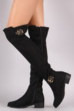 Vegan Suede Double Buckle Over-The-Knee Riding Boots