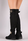 Vegan Suede Double Buckle Over-The-Knee Riding Boots