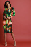 Abstract Print Long Sleeve Bodycon Midi Dress