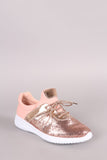 Mixed Media Sequins Slip-On Lace-Up Sneaker