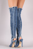 Destroyed Frayed Denim Stiletto Over-The-Knee Boots