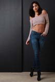 Fuzzy Sweater Knit Off The Shoulder Crop Top