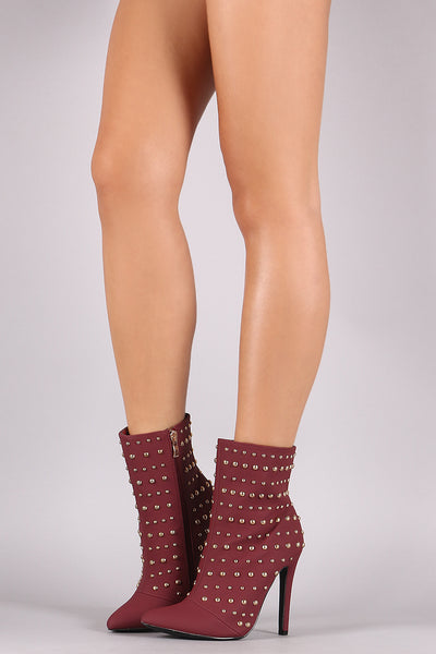 Studded Pointy Toe Stiletto Booties