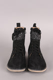 Glitter Studded Buckle Malitary Lace Up Booties