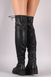 Pebbled Vegan Leather Lace-Up OTK Riding Boots