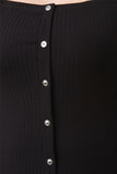 Ribbed Knit Button-Up Bardot Bodycon Dress