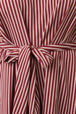 Striped Long Sleeve Waist Sash Asymmetrical Dress