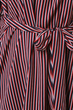 Striped Long Sleeve Waist Sash Asymmetrical Dress