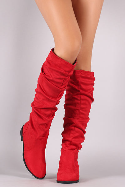 Suede Slouchy Riding Knee High Boots