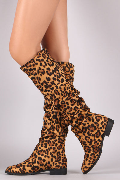 Leopard Slouchy Riding Knee High Boots