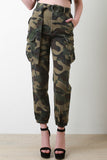 High Waisted Belted Camouflage Cargo Pants