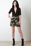 High Waisted Belted Camouflage Cargo Shorts