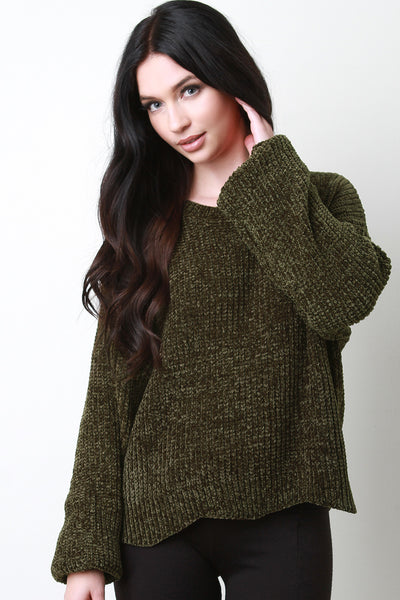 Scallop Hem Chenille Knit Sweater