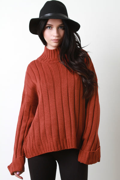 Bell Cuff Sleeve Ribbed Knit Sweater