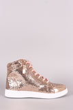 Zipper Accent Glitter Lace Up High Top Sneaker