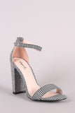 Qupid Printed Fabric Open Toe Ankle Strap Chunky Heel