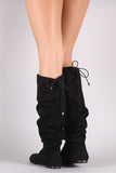 Qupid Suede Slouchy Drawstring-Tie Flat Boots