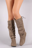 Qupid Suede Slouchy Drawstring-Tie Flat Boots