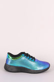 Qupid Textured Metallic Holographic Lace Up Sneakers