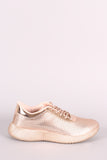 Qupid Textured Metallic Lace Up Sneakers
