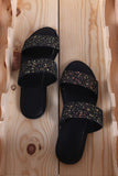 Glitter Encrusted Open Toe Double Band Slide Sandal