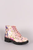Bamboo Floral Suede Lace-Up Combat Ankle Boots