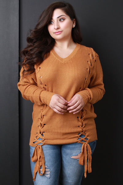 Sides Corset Lace-Up Knitted Sweater