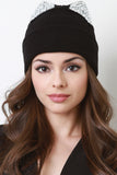 Faux Crystal Embellished Cat Ears Beanie