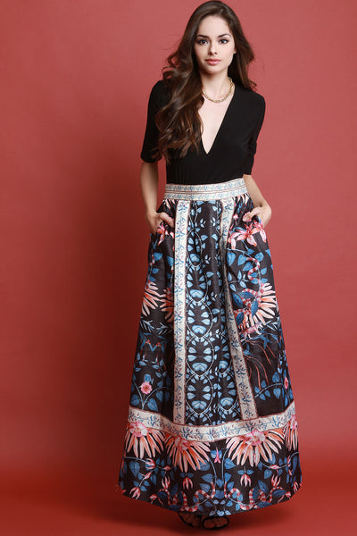 Floral Printed A-Line Maxi Skirt