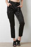 Satin High Waisted Belted Cargo Pants