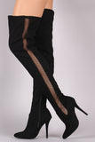 Wild Diva Lounge Netted Mesh Panel Stiletto Over-The-Knee Boots