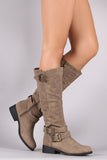 Qupid Triple Buckled Strap Riding Knee High Boots