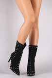 Studded Vegan Suede Pointy Toe Mid Calf Boots