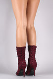 Studded Vegan Suede Pointy Toe Mid Calf Boots