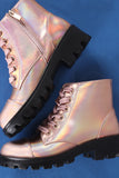 Bamboo Holographic Lace-Up Combat Ankle Boots
