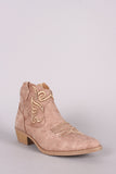 Qupid Western Stitchwork Pointy Toe Ankle Boots