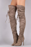 Liliana Suede Pointy Toe Lace-Up Stiletto Over-The-Knee Boots