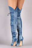 Liliana Denim Pointy Toe Lace-Up Stiletto Over-The-Knee Boots